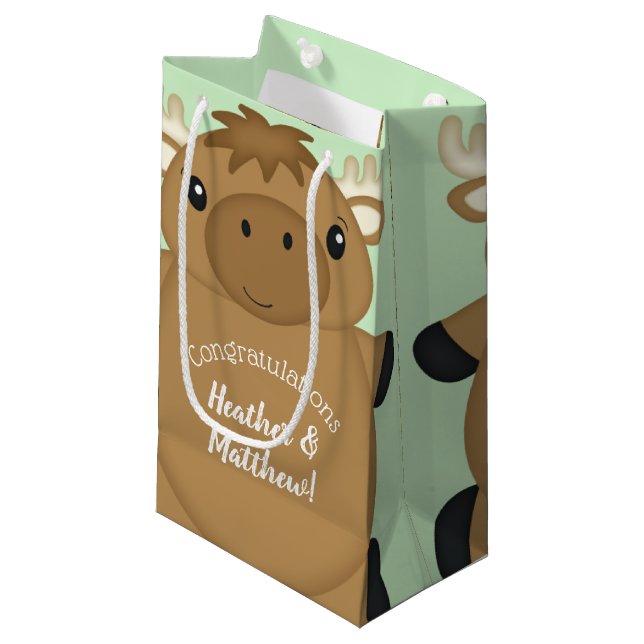 Moose Baby Shower Green Small Gift Bag (Front Angled)