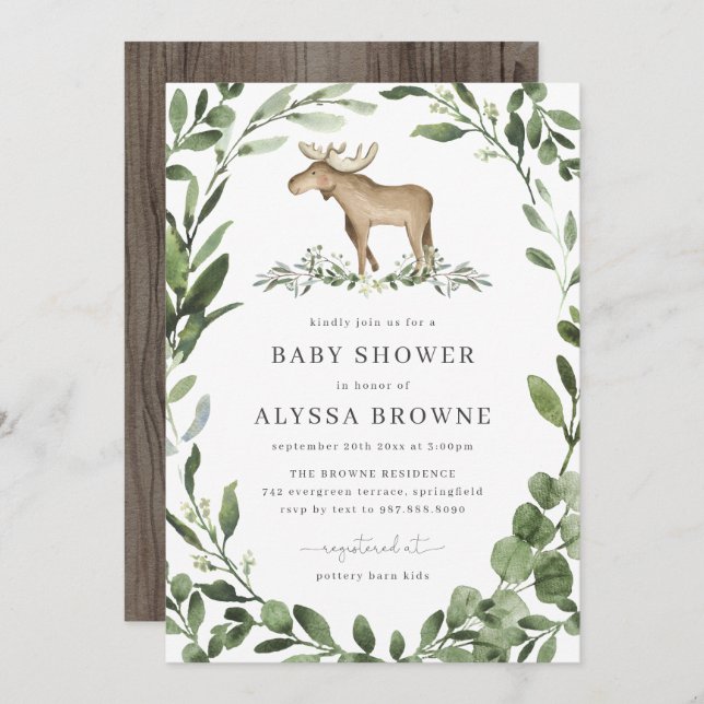 Moose Baby Shower Invitation | Woodland Theme (Front/Back)