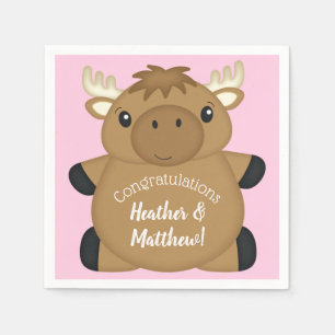 Moose Baby Shower Pink Napkin