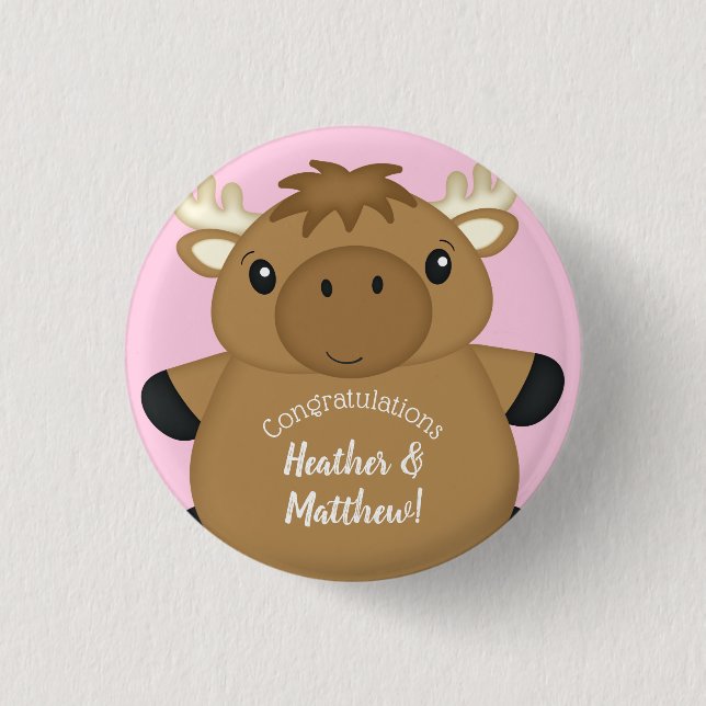 Moose Baby Shower Woodland 3 Cm Round Badge (Front)