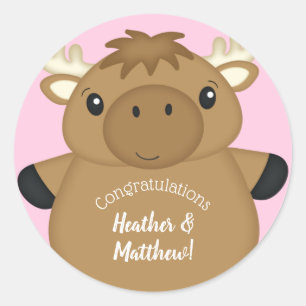 Moose Baby Shower Woodland Classic Round Sticker