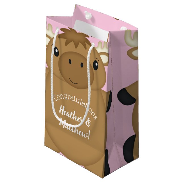 Moose Baby Shower Woodland Small Gift Bag (Front Angled)