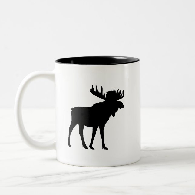 Moose Black Silhouette Mountain Living Two-Tone Coffee Mug (Left)