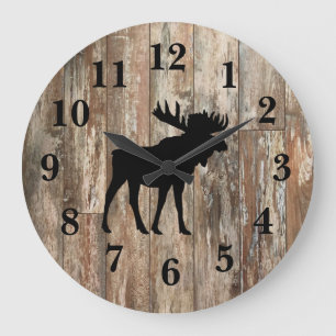 Moose Black Silhouette Shiplap Rustic Decor Large  Clock