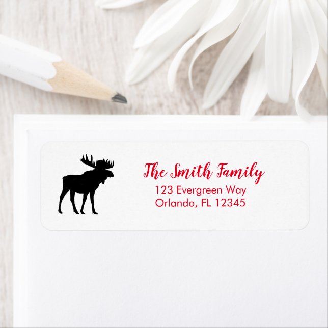 Moose Black Wilderness Winter Address Label (Insitu)