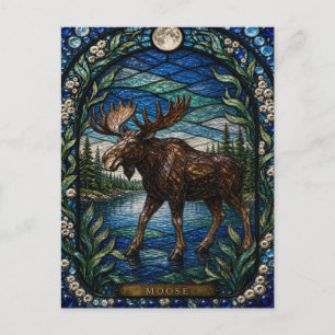 Moose Boreal Lake Illumina Stained Glass Postcard