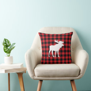 Moose Buffalo Check Wilderness Cabin Throw Pillow