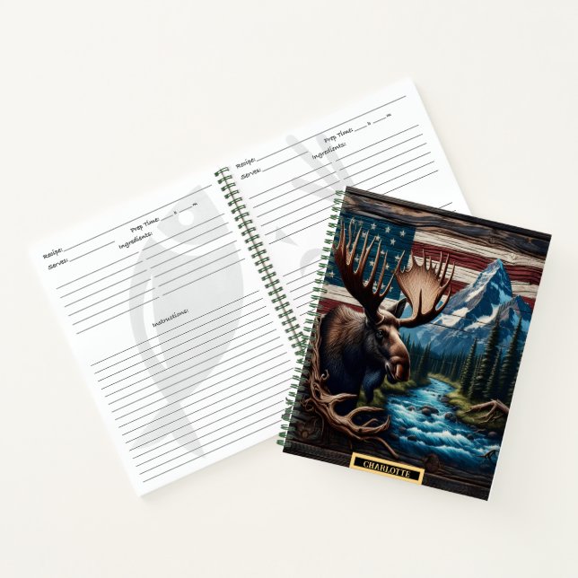 Moose by a calm river and mountains notebook (Inside)