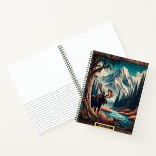 Moose by a peaceful riverside at dusk notebook