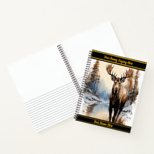 Moose by a serene winter river notebook