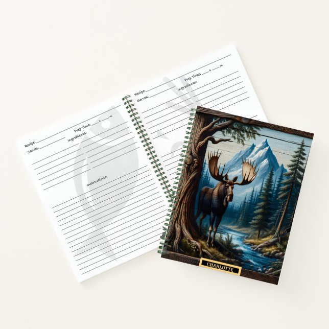 Moose by a tranquil mountain stream notebook (Inside)