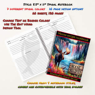 Moose by a vibrant waterfall and lake notebook