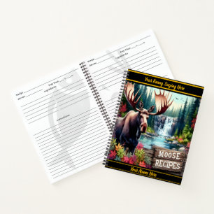 Moose by a waterfall and vibrant trees notebook