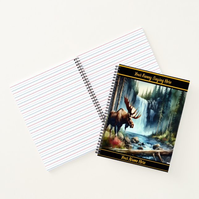 Moose by an autumn waterfall notebook (Inside)