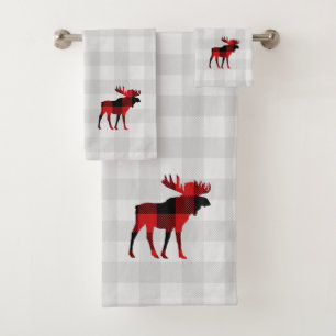 Moose Cabin Check Pattern Bath Towel Set