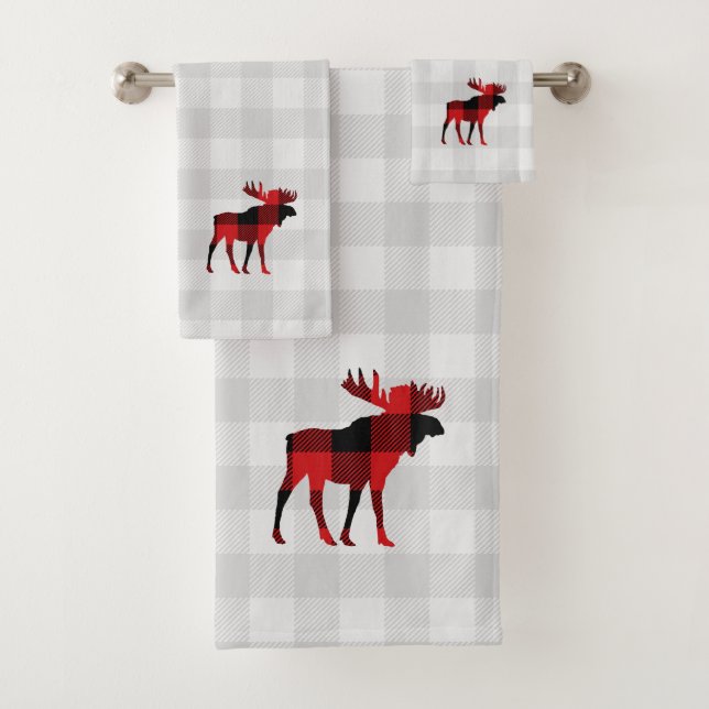 Moose Cabin Check Pattern Bath Towel Set (Insitu)