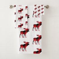 Moose Cabin Check Pattern Bath Towel Set