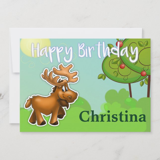 Moose Cartoon Birthday Card (Front)