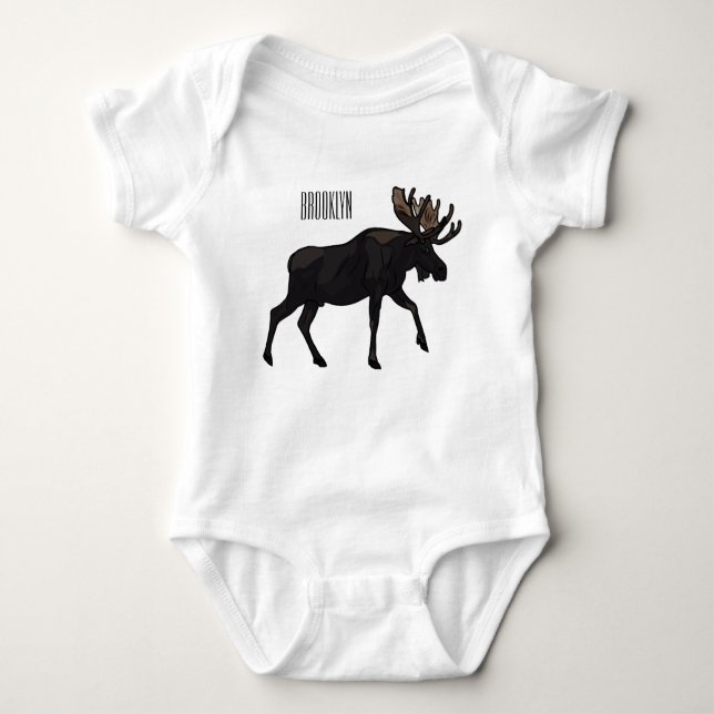 Moose cartoon illustration baby bodysuit (Front)