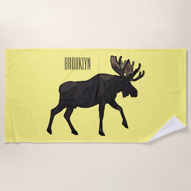 Moose cartoon illustration beach towel (Front)