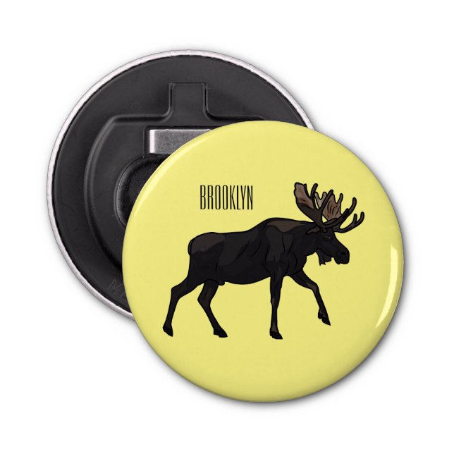 Moose cartoon illustration bottle opener (Front)