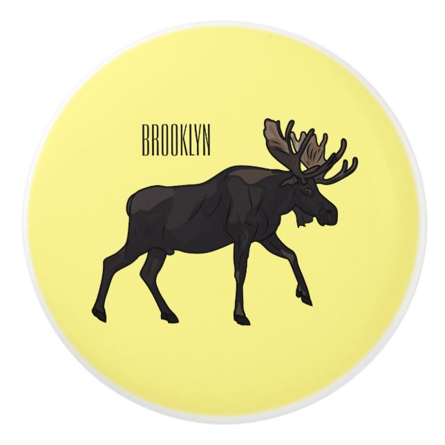 Moose cartoon illustration ceramic knob (Front)
