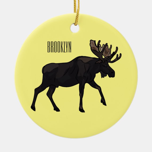 Moose cartoon illustration ceramic tree decoration (Front)