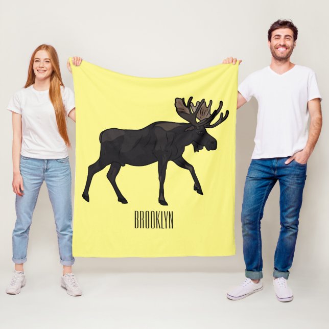 Moose cartoon illustration fleece blanket (In Situ)