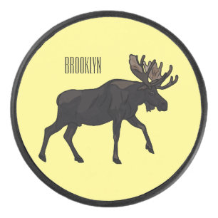 Moose cartoon illustration hockey puck