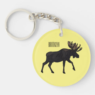 Moose cartoon illustration key ring