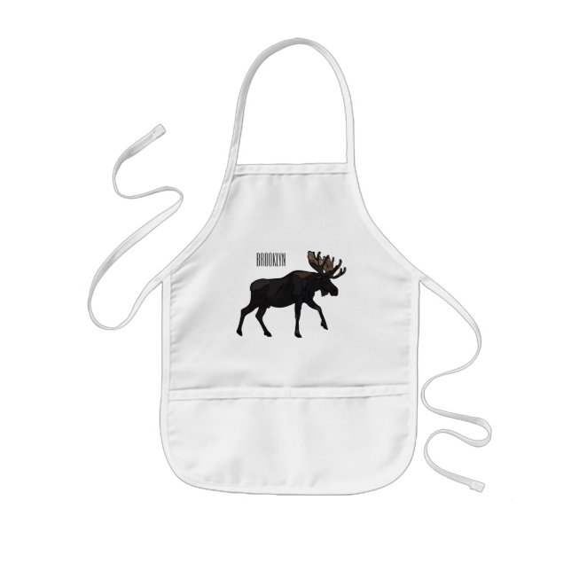 Moose cartoon illustration kids apron (Front)