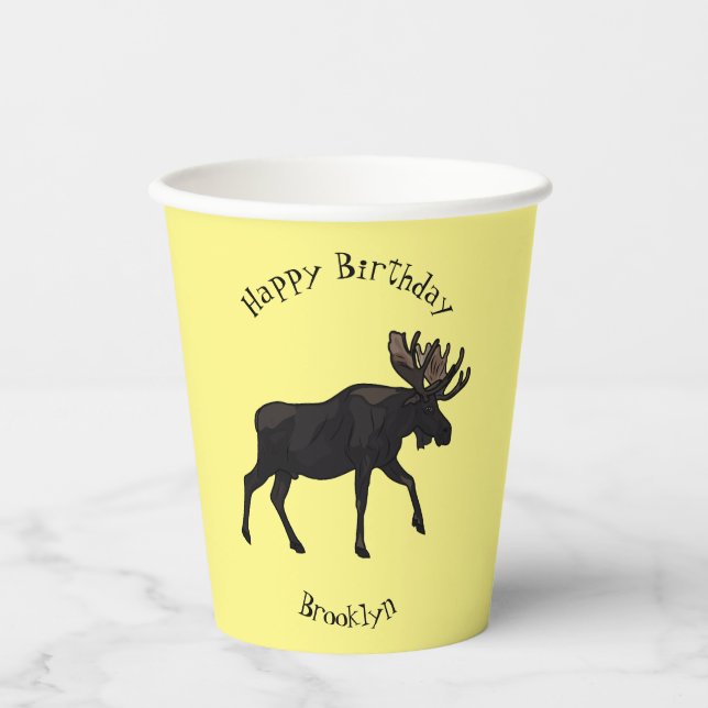 Moose cartoon illustration paper cups (Front)