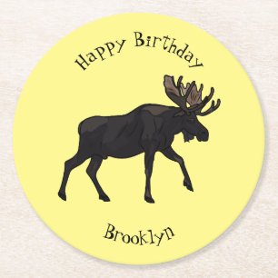Moose cartoon illustration round paper coaster