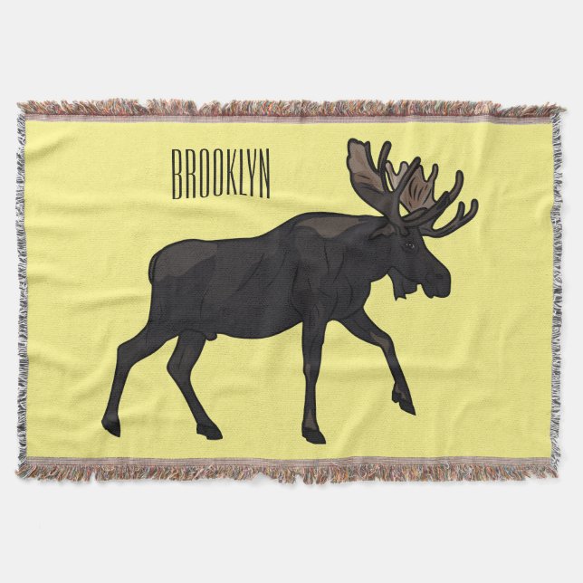 Moose cartoon illustration throw blanket (Front)