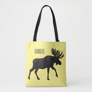 Moose cartoon illustration tote bag