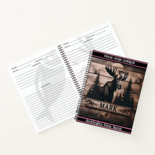 Moose carving on wood at sunset notebook