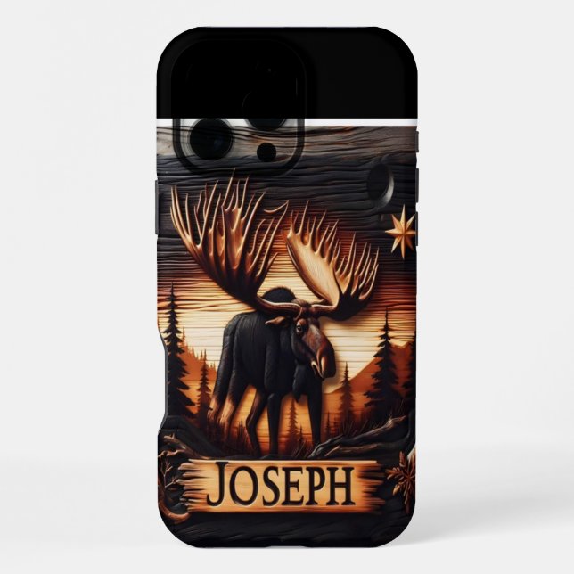 Moose Carving With Name iPhone Case (Back)