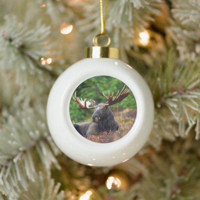 Moose Ceramic Ball Christmas Ornament (Tree)
