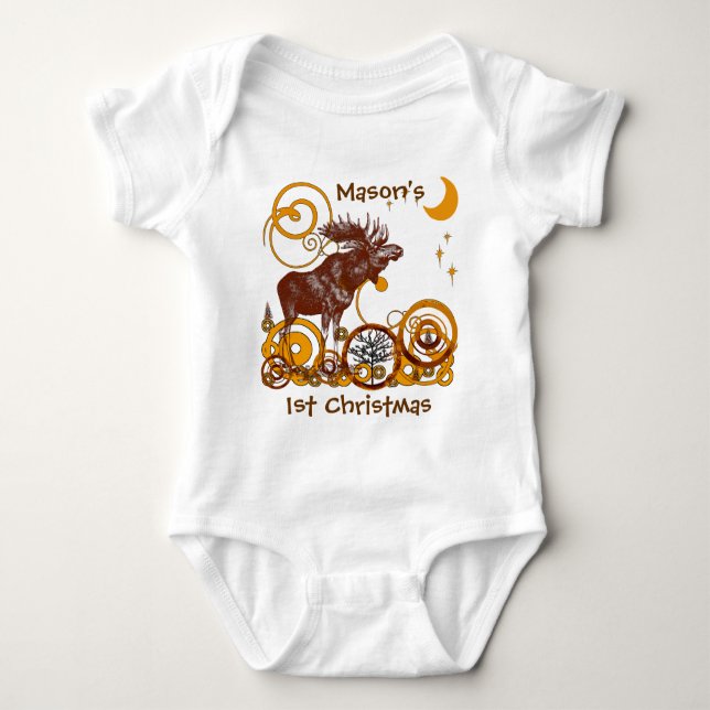 Moose Christmas Baby Bodysuit (Front)