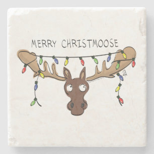 Moose Christmas Funny Cartoon Kids Stone Coaster