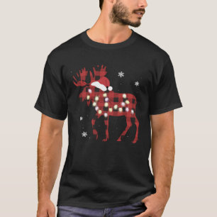Moose Christmas Red Plaid Buffalo Xmas Santa Hat T-Shirt