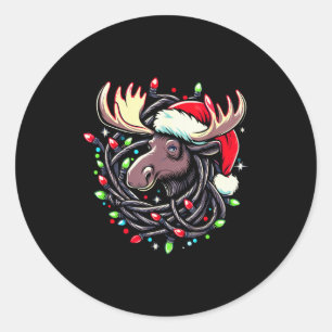 Moose Christmas Santa Hat Lights Moose For Kids Wo Classic Round Sticker