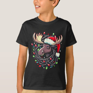 Moose Christmas Santa Hat Lights Moose For Kids Wo T-Shirt