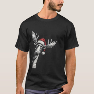 Moose Christmas Santa Hat Pajama Funny Moose Xmas T-Shirt
