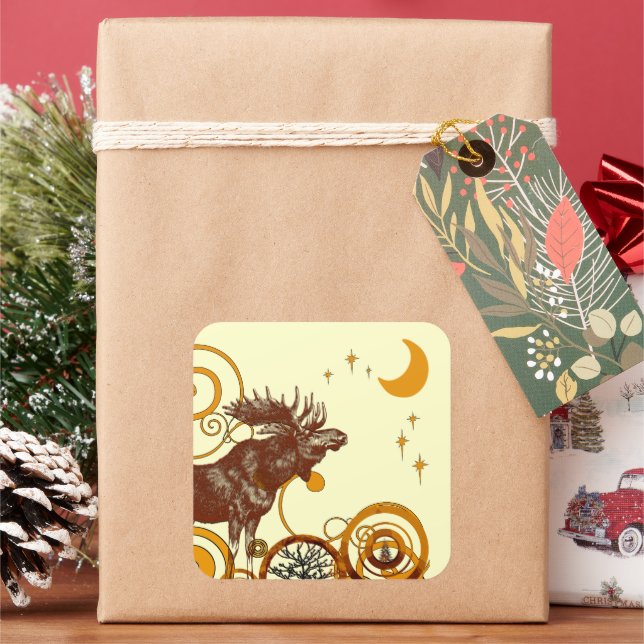 Moose Christmas Square Sticker (Holiday)