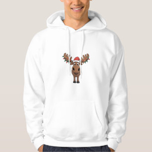 Moose Christmas Tree Lights Funny Xmas Moose Lover Hoodie