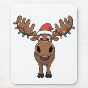 Moose Christmas Tree Lights Funny Xmas Moose Lover Mouse Pad
