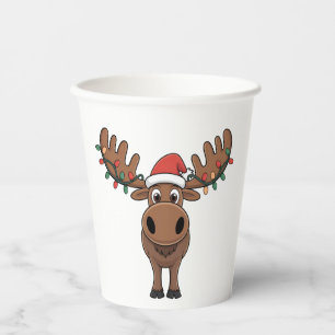 Moose Christmas Tree Lights Funny Xmas Moose Lover Paper Cups