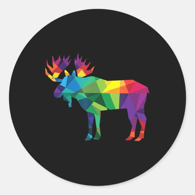 Moose colourful low poly art HUNTING theme hunters Classic Round Sticker (Front)