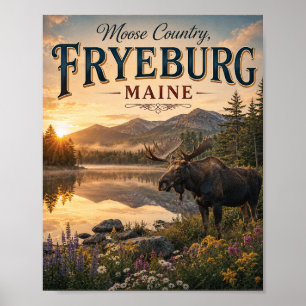 Moose Country Fryeburg Maine Vintage Wildlife Poster